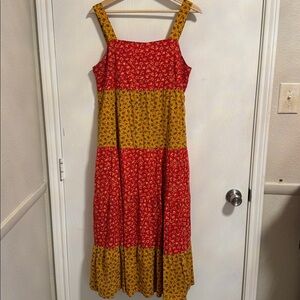 Madewell Colorblock Calico Button Back‎ Tiered Midi Dress Size 6 Floral Flowy